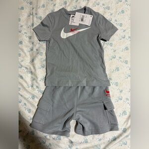 Nike Gray T Shirt and Shorts Set with Red Logo